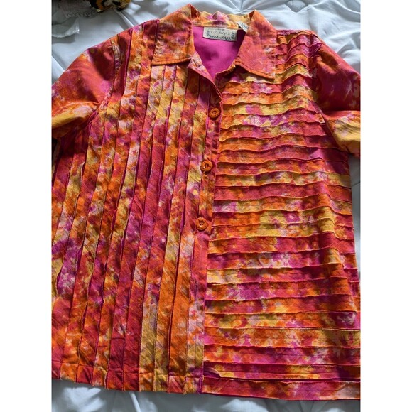 Life Style Top Women's L Vintage Strips Abstract Art Tie Dye Orange Pink Jacket - Picture 13 of 13